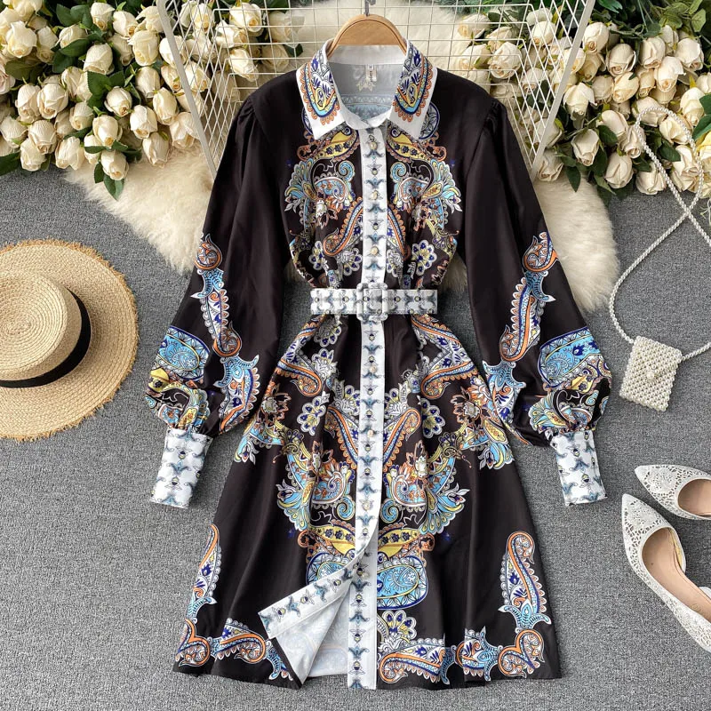 

Shirt dresses women 1 piece elegant mid-length 2021 spring new design sense light luxury boutique printed lady casual wear dress, Picture