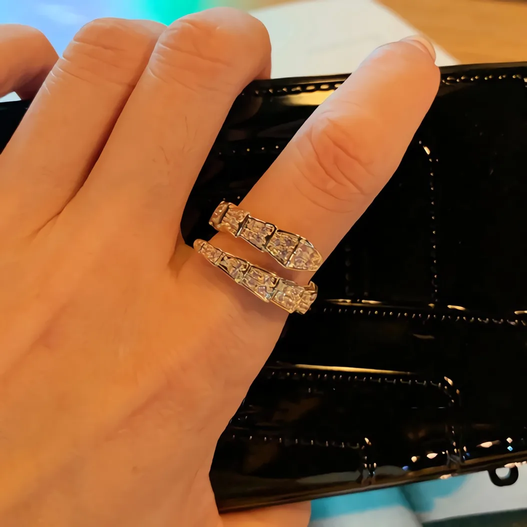 

Barlaycs Fashion Luxury Copper 14K Gold Plated AAA Zircon Finger Snake Openings Rings Women Wedding Engagement Jewelry, Multi