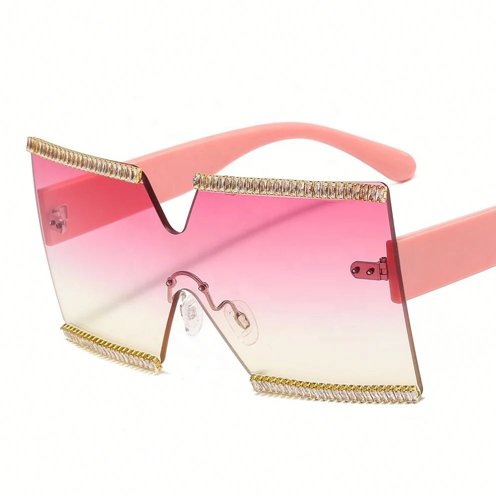 

Wholesale Oversized Frame Ocean Lens One-piece Rhinestone Sunglasses, Colors