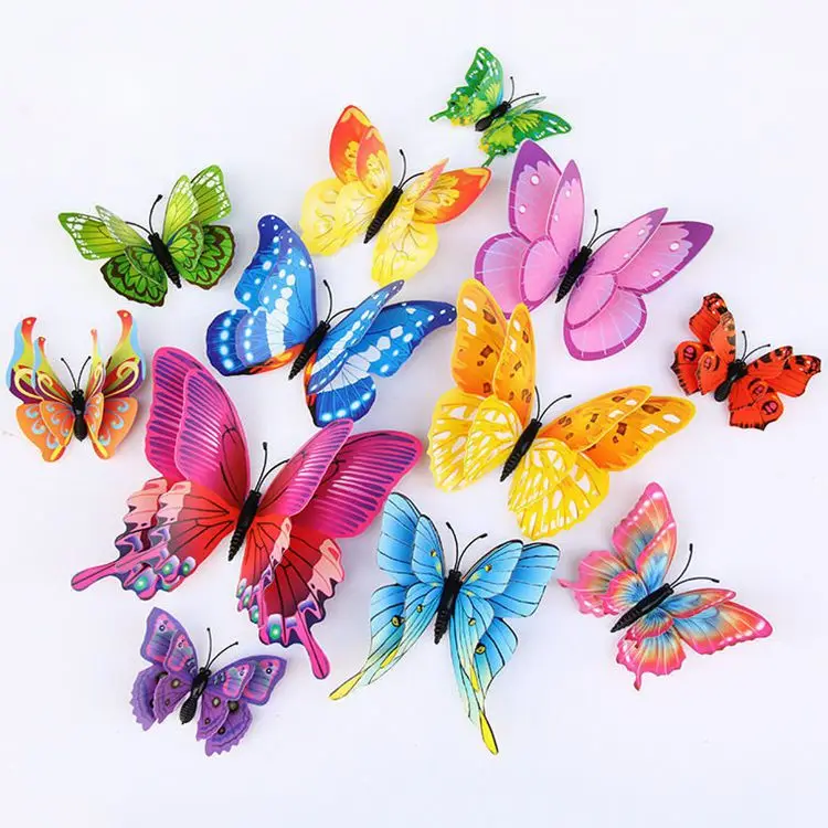 

12pcs/set Double Layer Wings butterfly Magnet pvc wall stickers 3d waterproof Party Kids Bedroom Fridge Decor