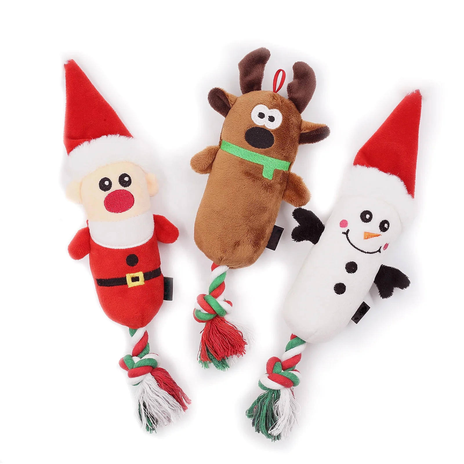 

Santa Claus Snowman Deer Stuffed Plush Pet Toy Rope Interactive New Squeaky Wholesale Christmas Dog Toys