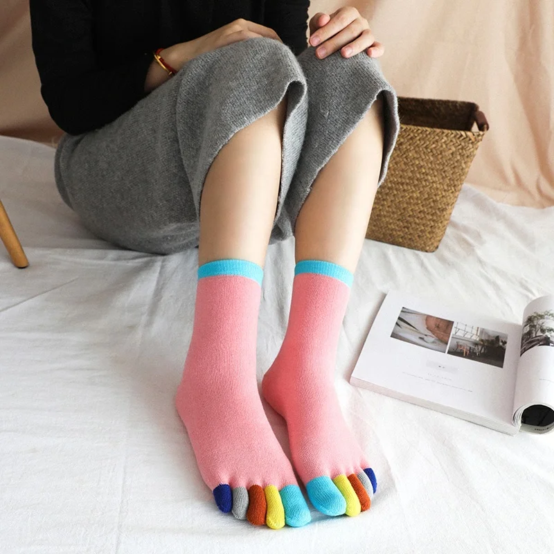 

five toe sock quick dry solid breathable cotton fleece thick socks for winter