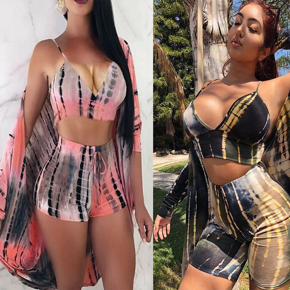 

Print Long Sleeve Bathing Suit Zipper Front 3Pieces High Waist Bikini Set