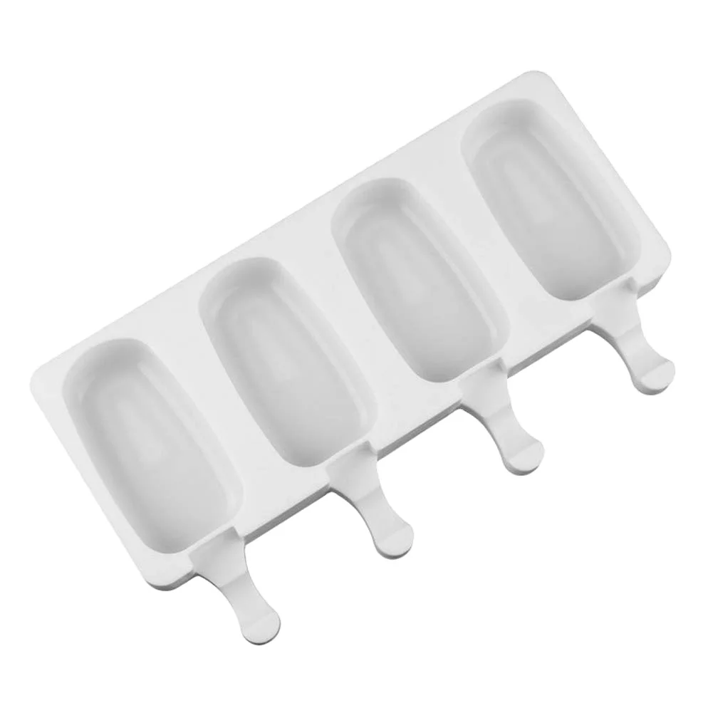 

Chinese Supplier Food Grade 4 Cavities Oval custom Silicone ice cream popsicle mold, White/customized color