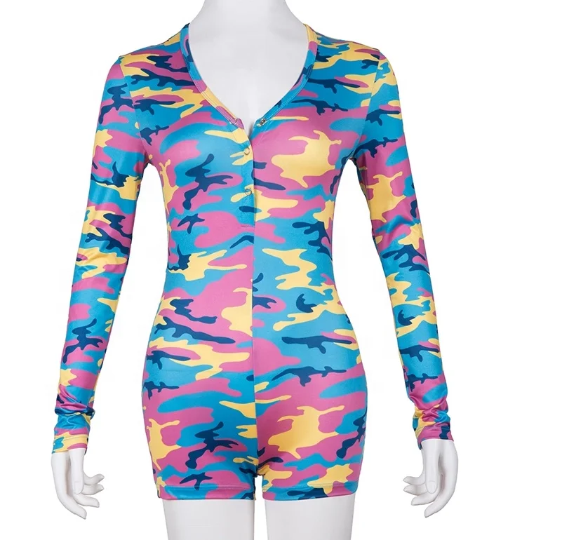 

2020 wholesale camouflage print sleeping onsies romper pajamas adult sexy jumpsuit sleep wear onesie for women