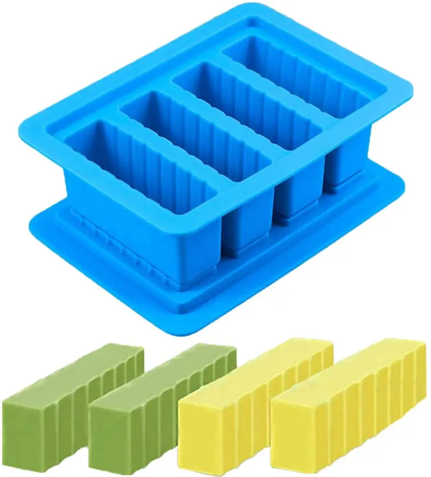 

Non Stick 4 Cavity Rectangle Container Butter Mold Tray Silicone With Lid,Silicone Butter Mold, Blue,purple,pink