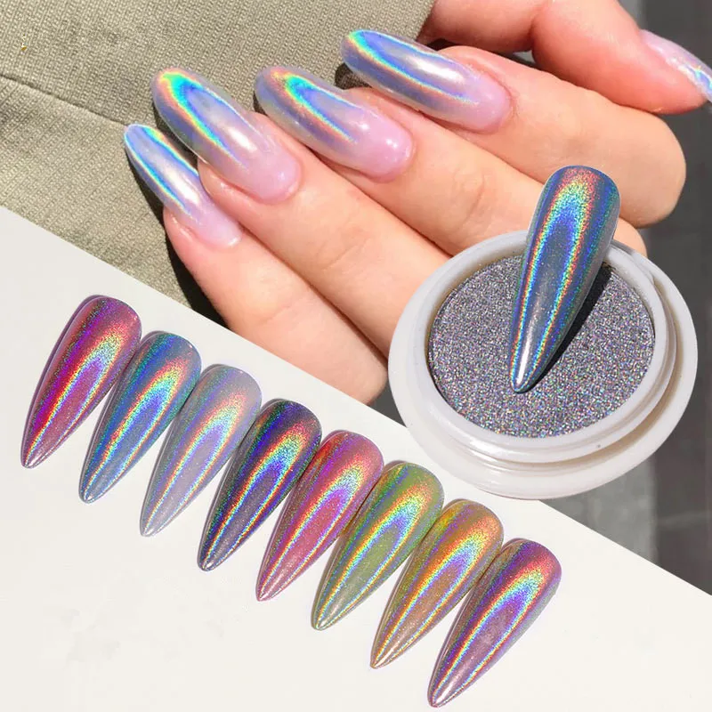 

New Arrival Laser Silver Nail Glitter Auroras Color Effect Nail Solid Mirror Powder For Nail DIY
