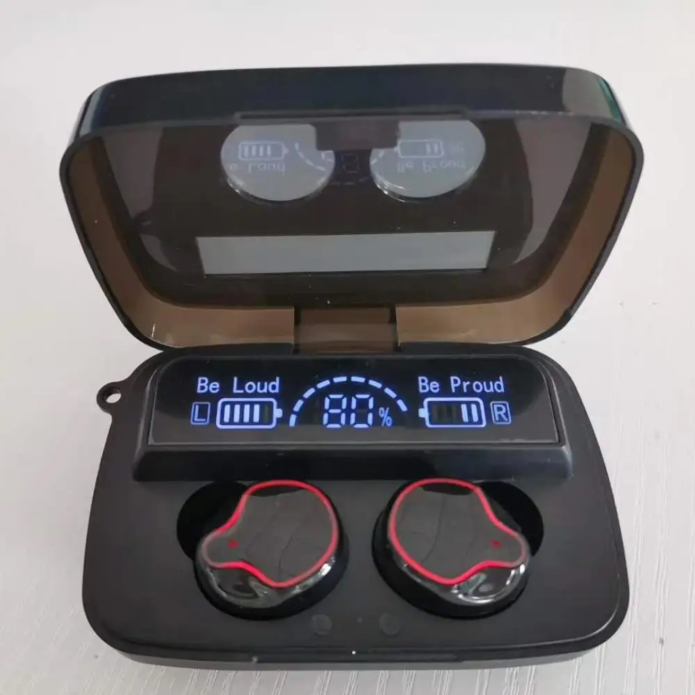 

New Oem Custom Fashion stereo music earbuds Portable LED Power Display tws Earphones M9 for android Cell Phone Wireless Headset, Black