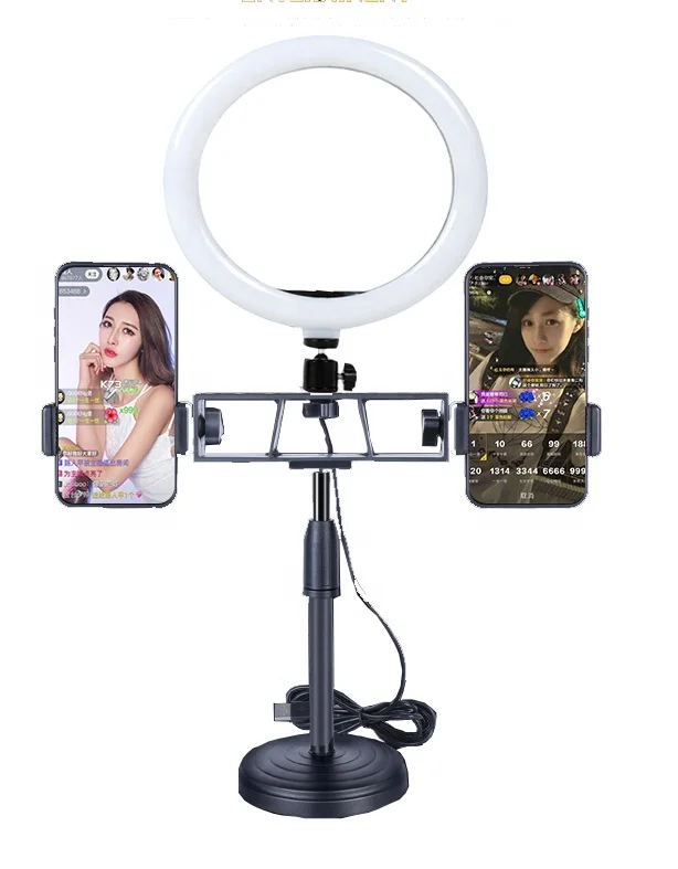 2020 hot with two phone stands desktop phone stand for live streaming  makeup light mobile phone holder accessories