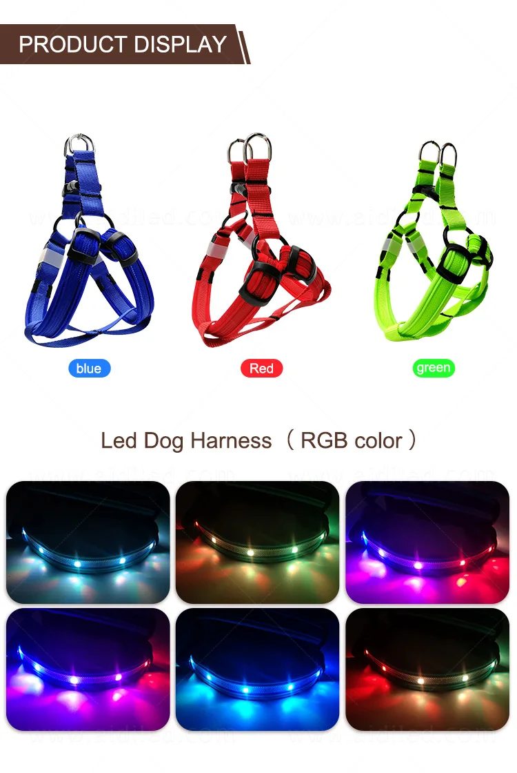 RGB  Rainbow Led Dog Harness Colorful Factory Price Customized Logo Harness with Led Light for Dogs