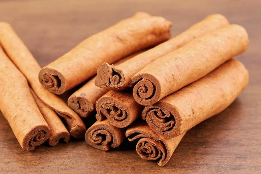 Close-up of Vietnamese Saigon cinnamon quills showing distinctive reddish-brown color and tight curl