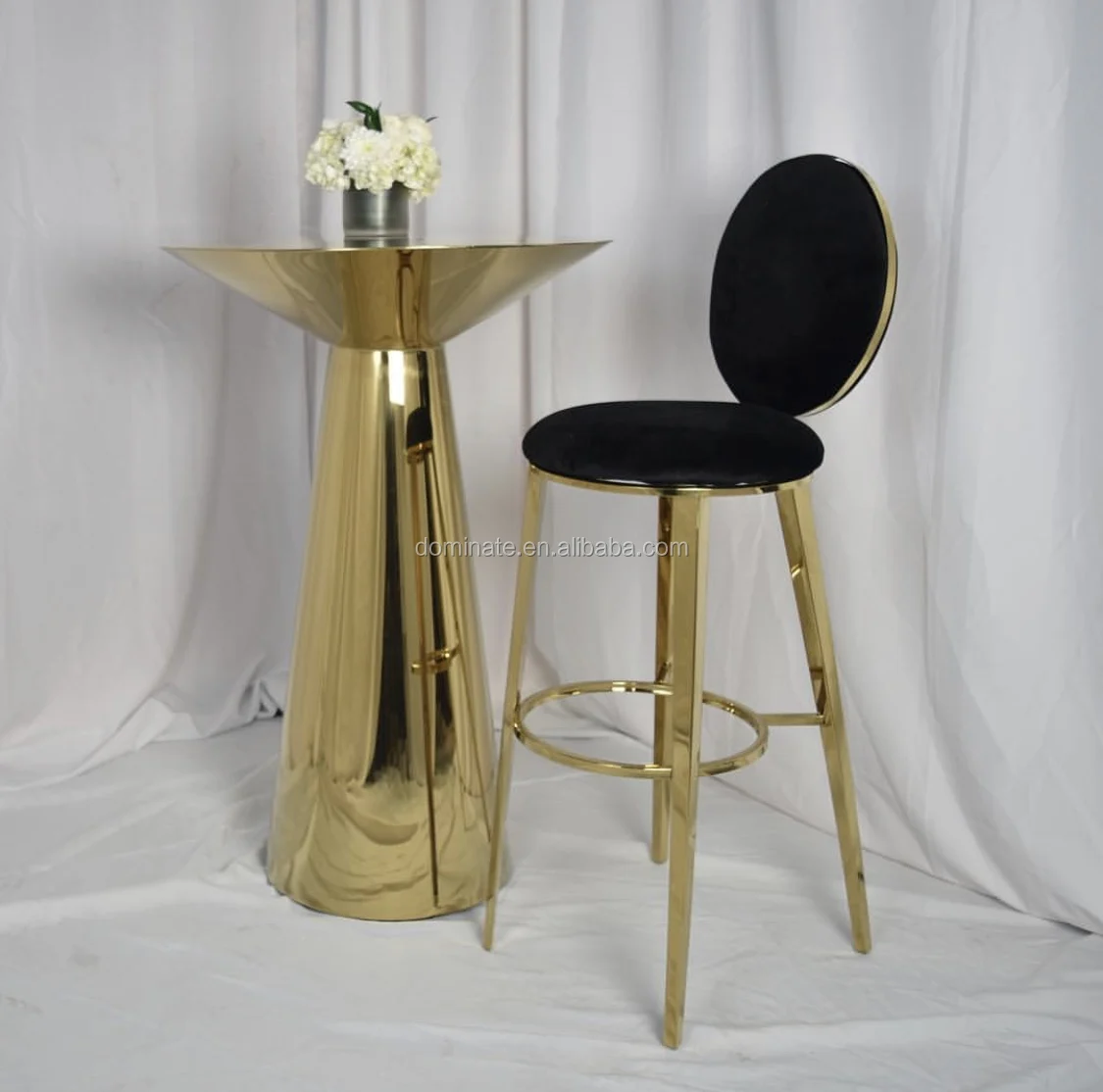 Round Wedding Bar Furniture Mirrored Gold Metal Base Cocktail Table