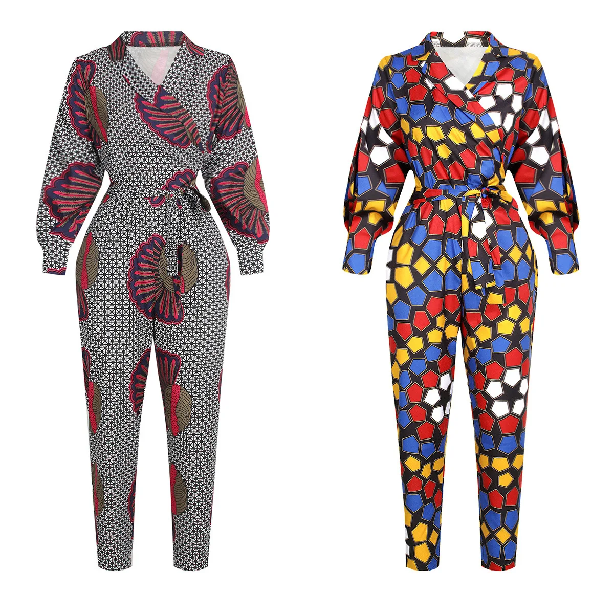 

Manufactures Fashion Digital Printing Women's V-neck Autumn Long Sleeve Traditional Clothes African Jumpsuit, Pls see the color column