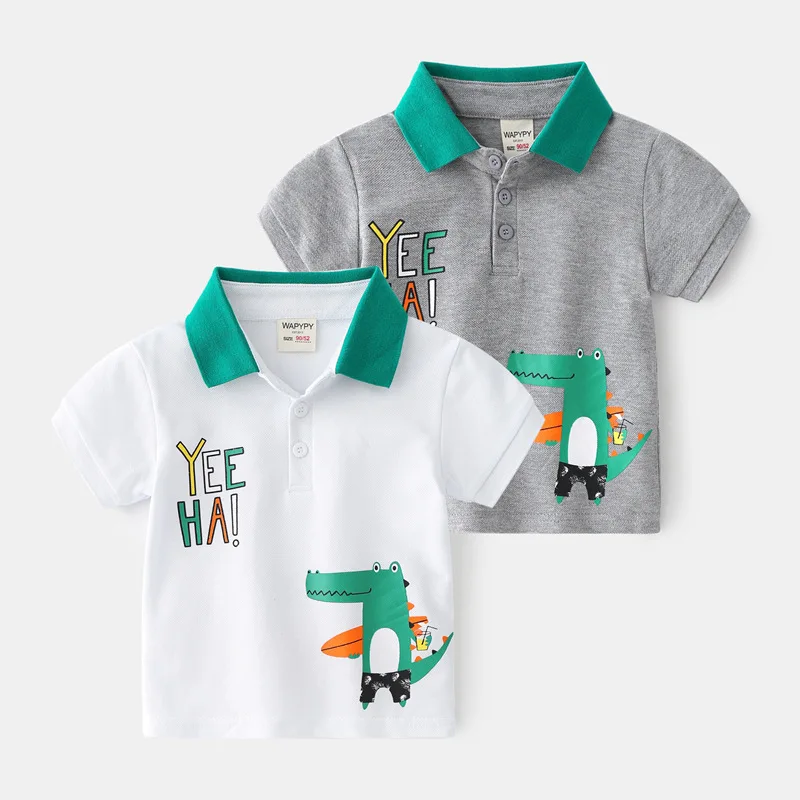 

New summer clothes 2-7 years toddler polo shirt dinosaur design baby boy polo T-shirts, Multi color