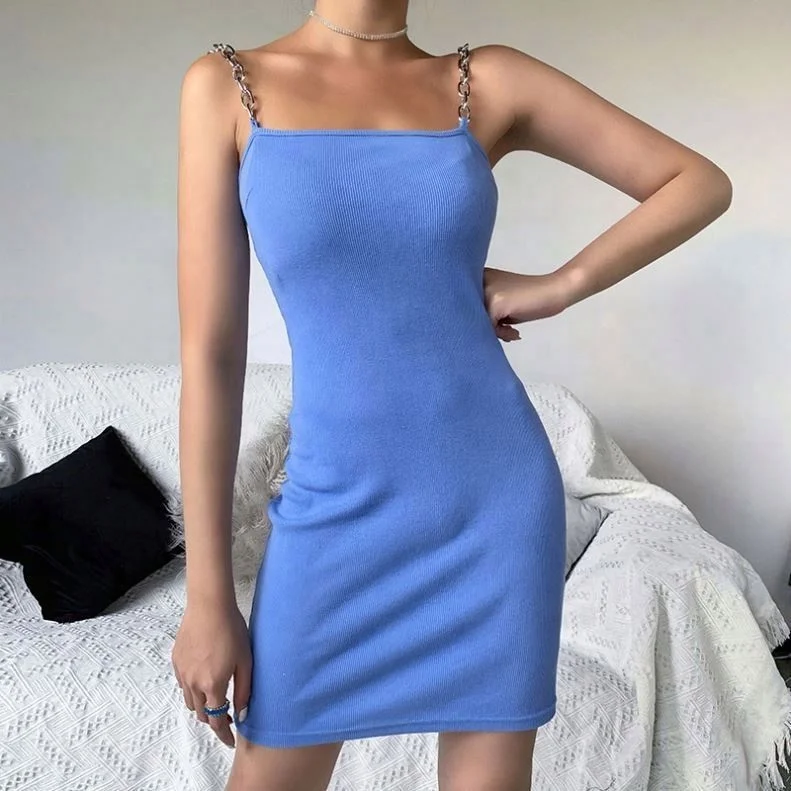 

Slash Neck Spaghetti Strap Mini Dress Women Skinny Blue Backless Sleeve Fashion Summer Party Sexy Bodycon Dress Cotton