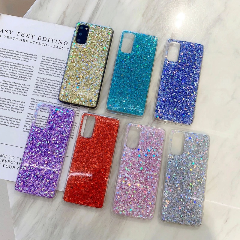 

Luxucy Girls Bling Epoxy Sequins Soft TPU Glitter Quicksand Star Phone Case For Samsung Galaxy S21 + Ultra Plus