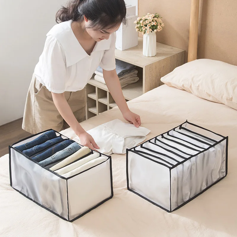 

Clothes Jeans And Pants Storage Bag Wardrobe Clothes Drawer Divider Bag Mesh Cloth Storage Box Organizer