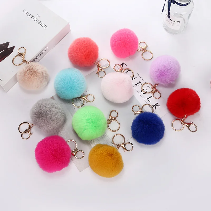 

Pom Pom Key Chain Accessories for Women Faux Fur Ball Charm Artificial Pearl with Key Ring Faux Fur Ball Key Ring