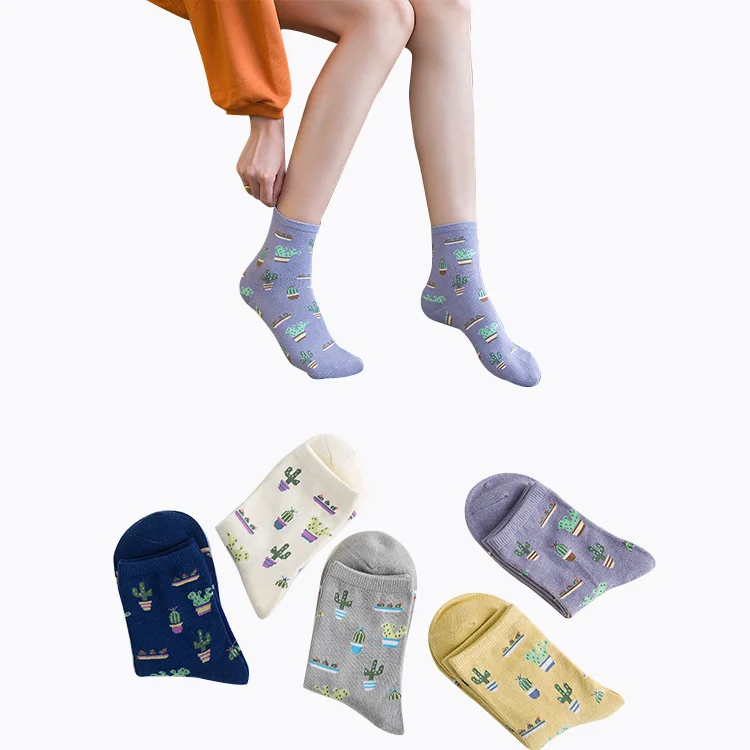 
Cartoon Plant Cactus Pattern Socks Girl Comfortable Cute Cotton Casual Soft Socks sokken Warm Short Socks Women  (60790621549)