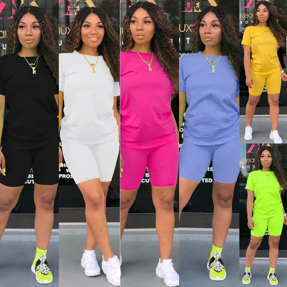 

summer women 2021 short sleeve jogging suit casual sport tracksuit plus size two piece set, As shown