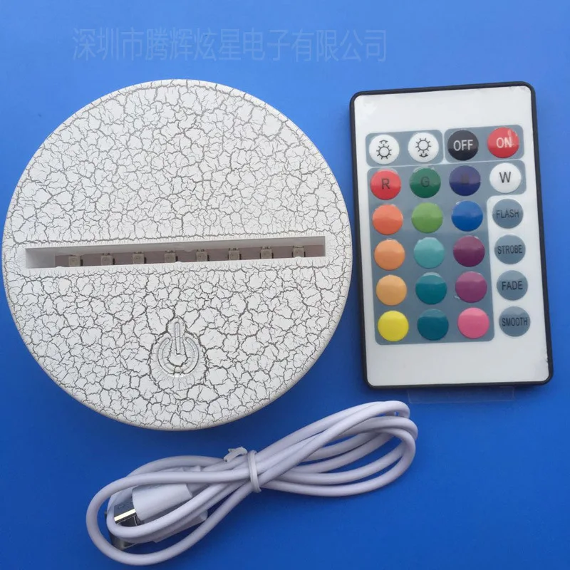 
white black crackly lame base 3D LED Night Light remote control the colorful ABS 7 Color Changing round base 3d led lamps base 