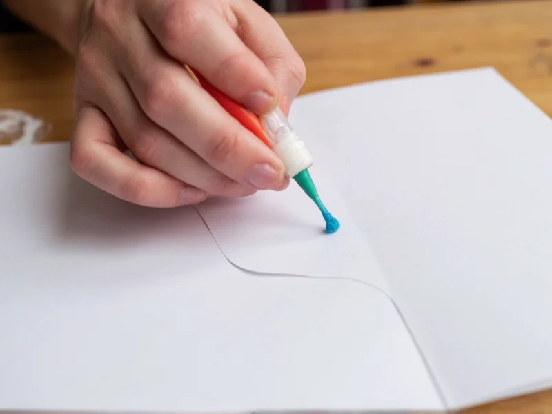 Close-up of craft glue application on paper project