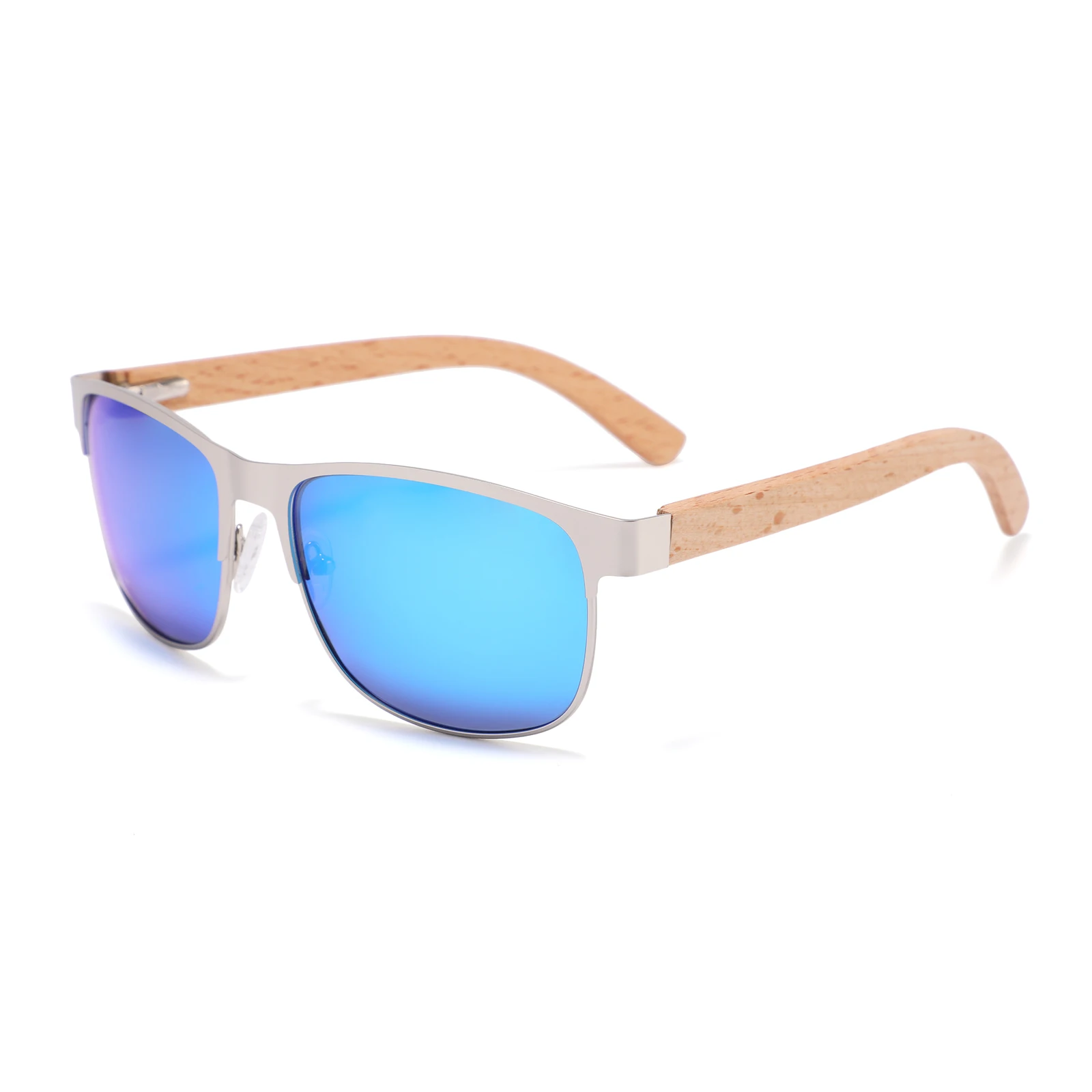 

CONCHEN New Fashion Square Shape Metal Frame Wood Temple Sun Glasses Polarized Sun Shade UV400