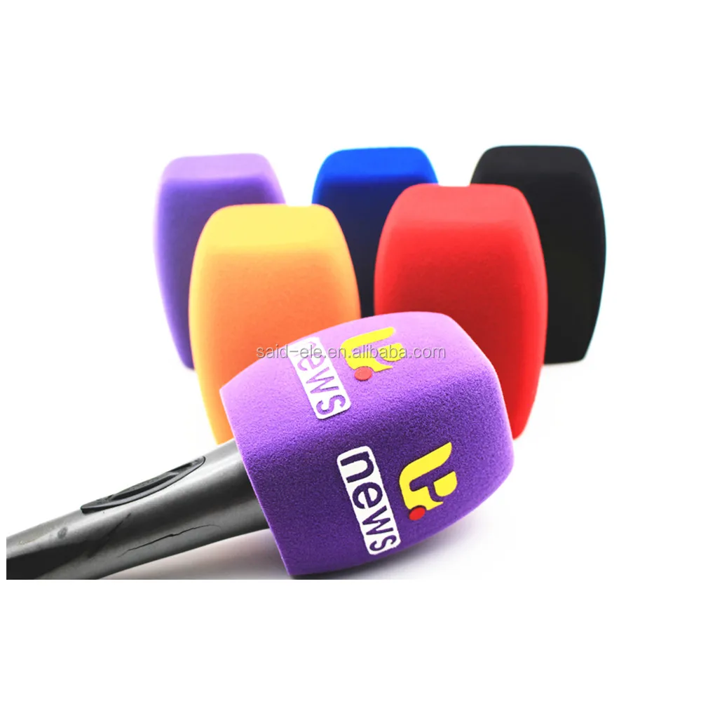 

TV channel mic foam custom logo printed camera foam windshield video microphone windscreen 10 pcs, Black , white , blue and red