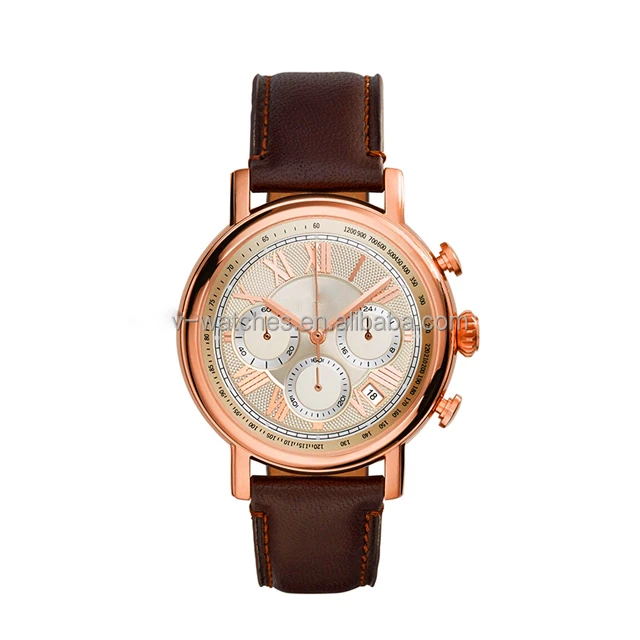 

Brown leather color quartz chronograph three tone watch interchangeable leather and metal bracelets, Multi colors