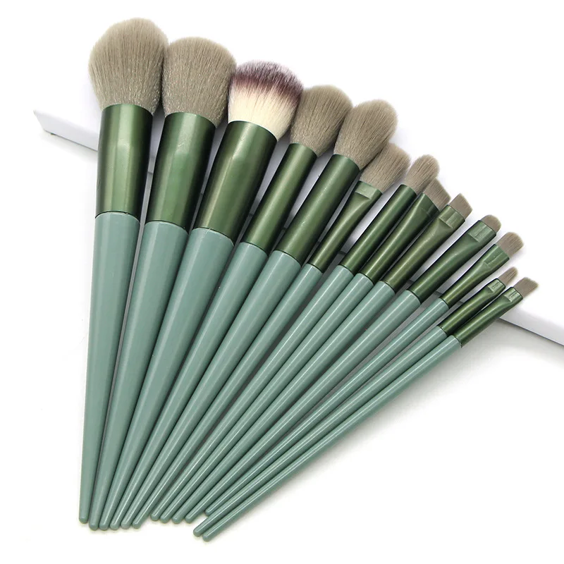 

13PCS/Set Makeup Brushes Tool Set Green Cosmetics Brush Kits Beauty Foundation Powder Eyeshadow Eyebrow Brush For Beginners, Black/white