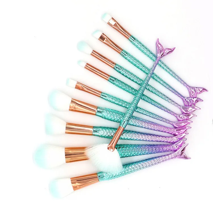 

Quality Assurance Luxurious Makeup Brush Set Mermaid Multiple Colour Mermaid Tail Makeup Brush Maquillage, Customized color