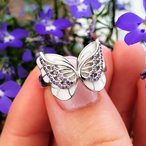

CAOSHI Jewelry Vivid White And Pink Butterfly Rings Silver Rose Gold Plated Dainty CZ Women Rings Butterfly Finger Ring Girls