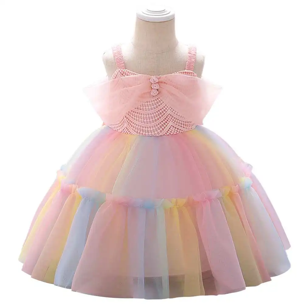 

Children's dress off-shoulder summer mesh flower girl dress one year old Celebration dress