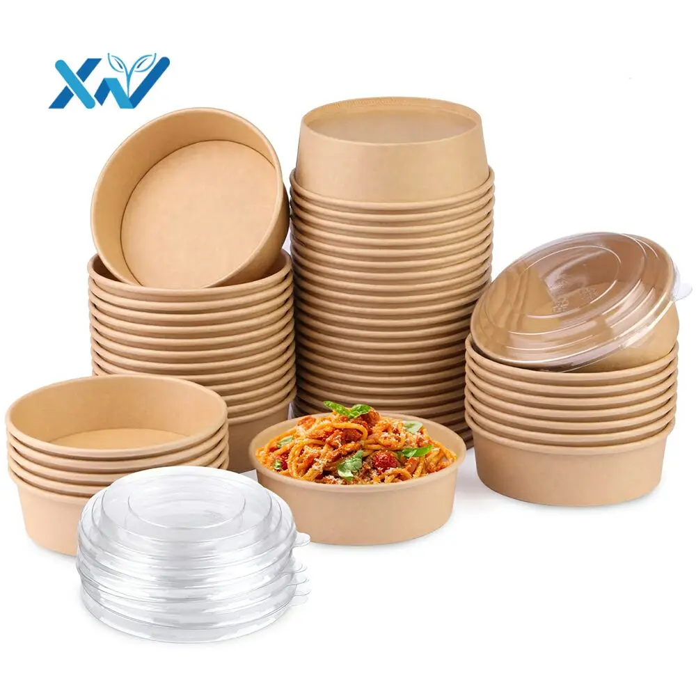 

Custom logo printing disposable food packing box container salad bowls kraft paper bowl with lid