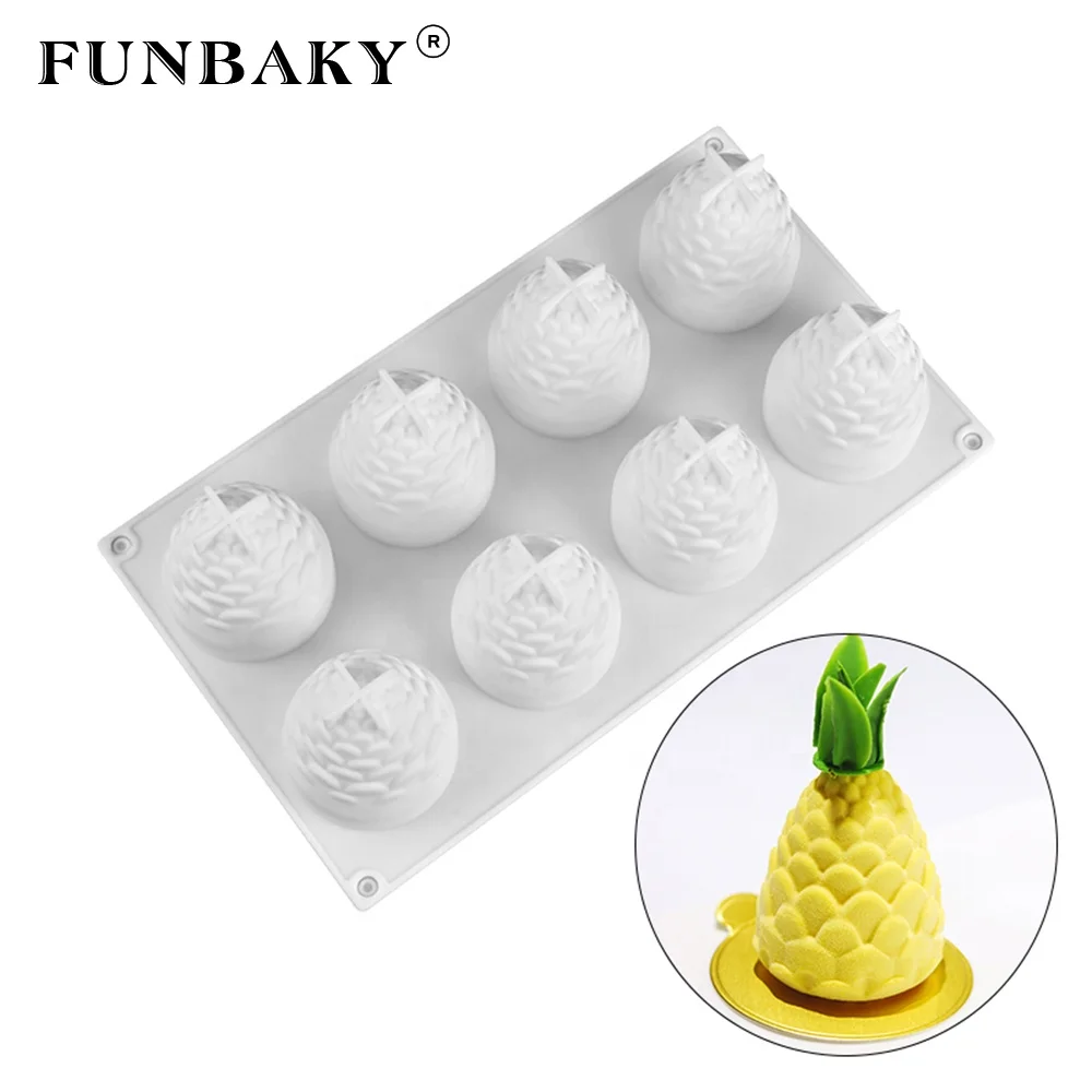 

FUNBAKY JSC2754 Cake decorating tools 3d pine cone shape 6 hole mousse cake silicone mold pineapple molds silicone for cake, Customized color