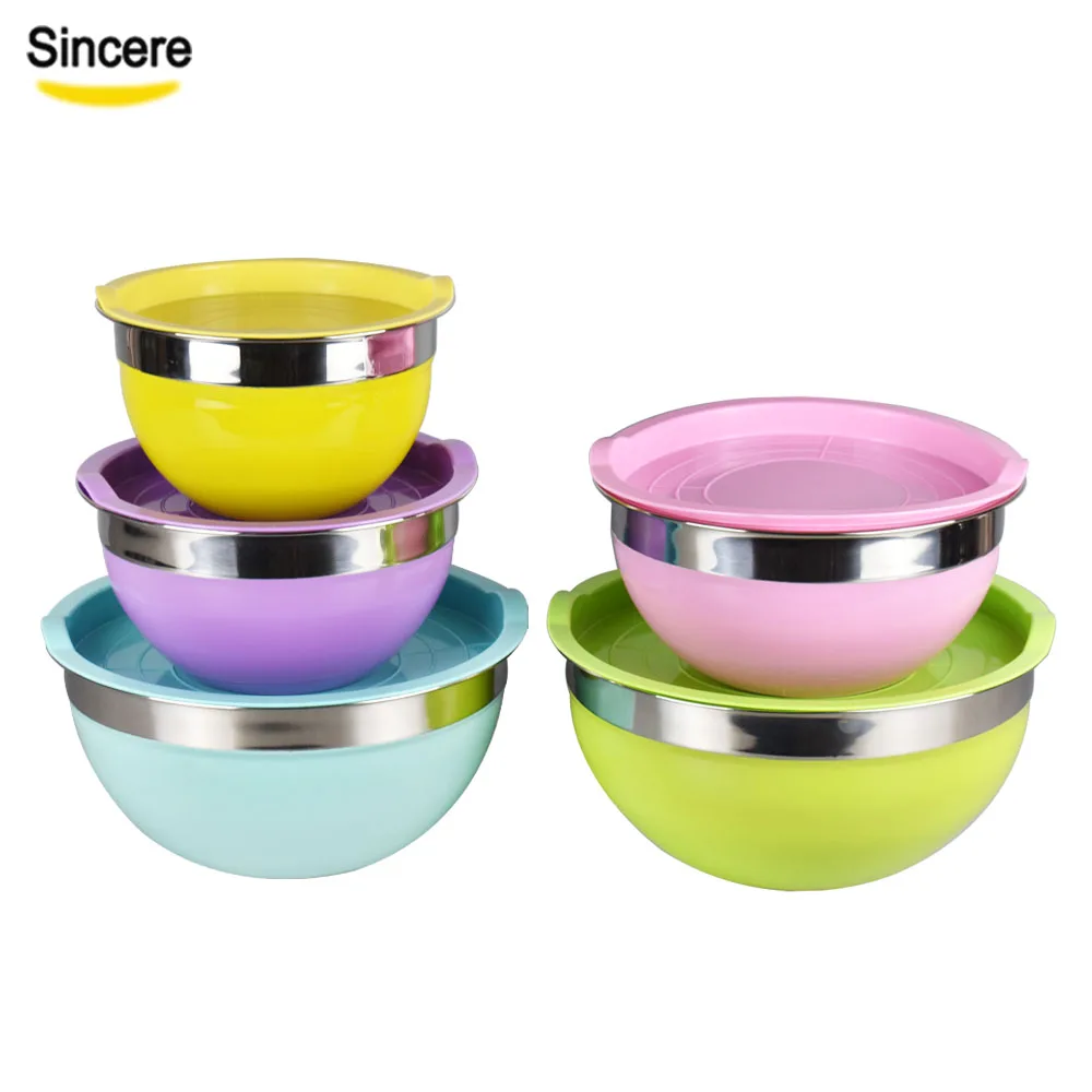 

Kitchen Accessories Colorful Stainless Steel Mixing Bowl Set With Lids