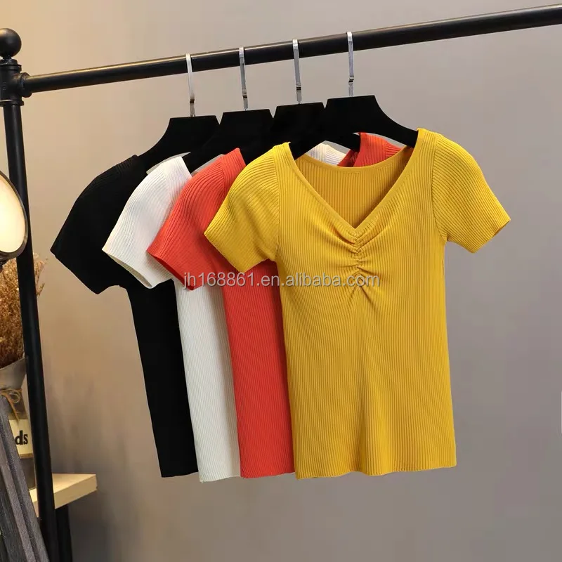 

Factory wholesale fashion knitted pullovers knitted spring women's short sleeve shirt collar sweaters, Customized color