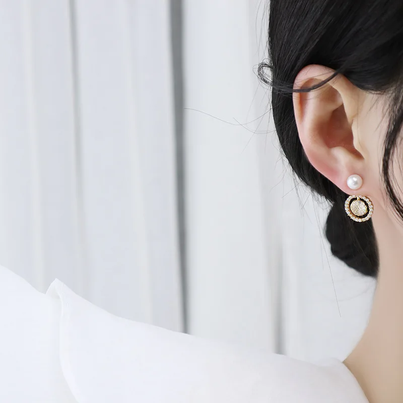 

Vershal A3-287 Fashion Jewelry Web Zircon Round Pearl Pendant Earrings 14K Gold Plated Earrings For Women