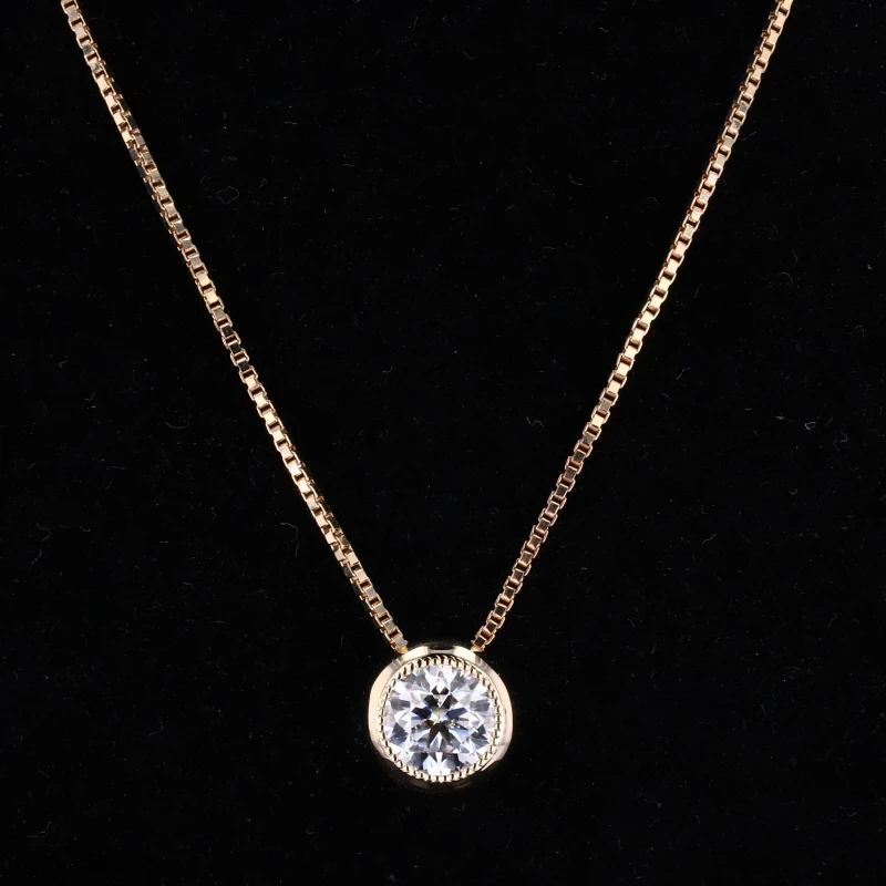 

14K gold with 6.5mm moissanite pendant boxes chain round H&A Gemstone Necklace