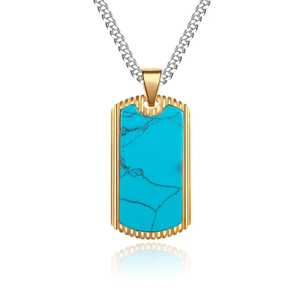 

Simple stainless steel mens turquoise dog tags pendant necklace, As picture shows