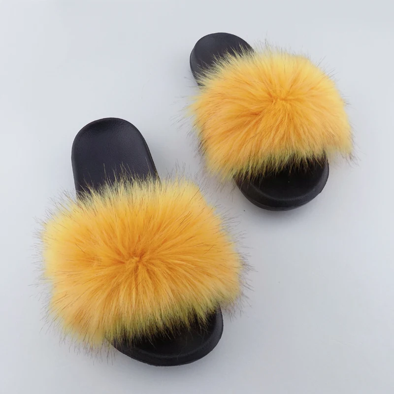

New Design Plush Faux Fox Soft Fur Slides Slippers, As pictures or oem