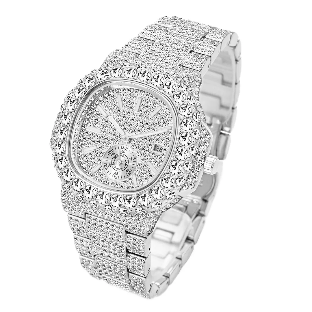 

2023 new designs full diamond best mens quartz watches with full crystals back mens iced out watches jewelry