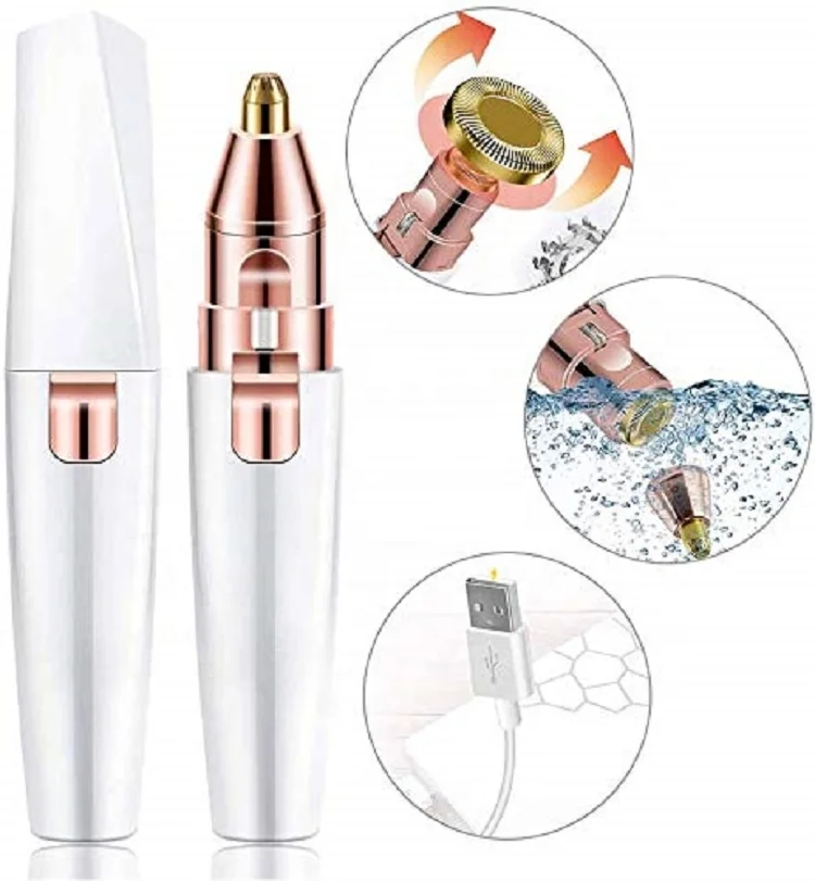 

2 in 1 Electric Epilator USB Rechargeable Cordless Painless Mini Portable Face Body Hair Remover Eyebrow Trimmer for Women, White. rainbow or other customized color