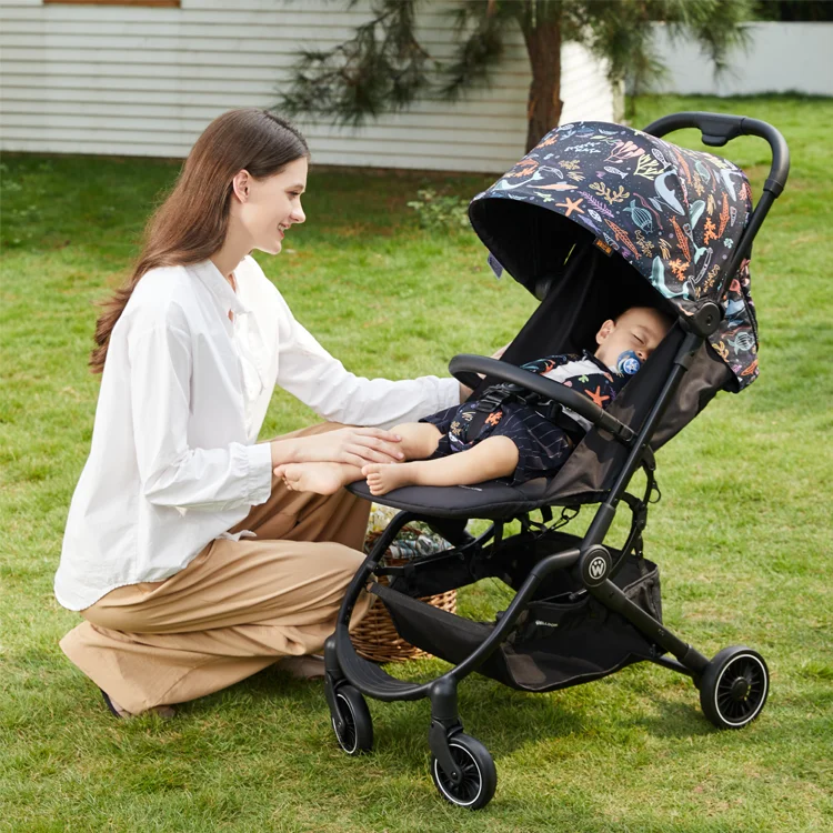 

Factory wholesale foldable aluminum frame pram multifunctional 3 in 1 baby stroller, Black