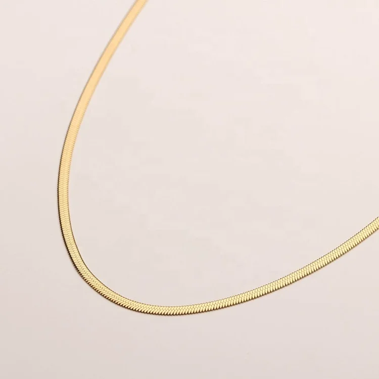 

18K Gold Plated Minimalist Stackable Plain Thin Herringbone Snake Choker Chain Necklace Stainless Steel Women Jewelry, Gold,rose gold,black and silver