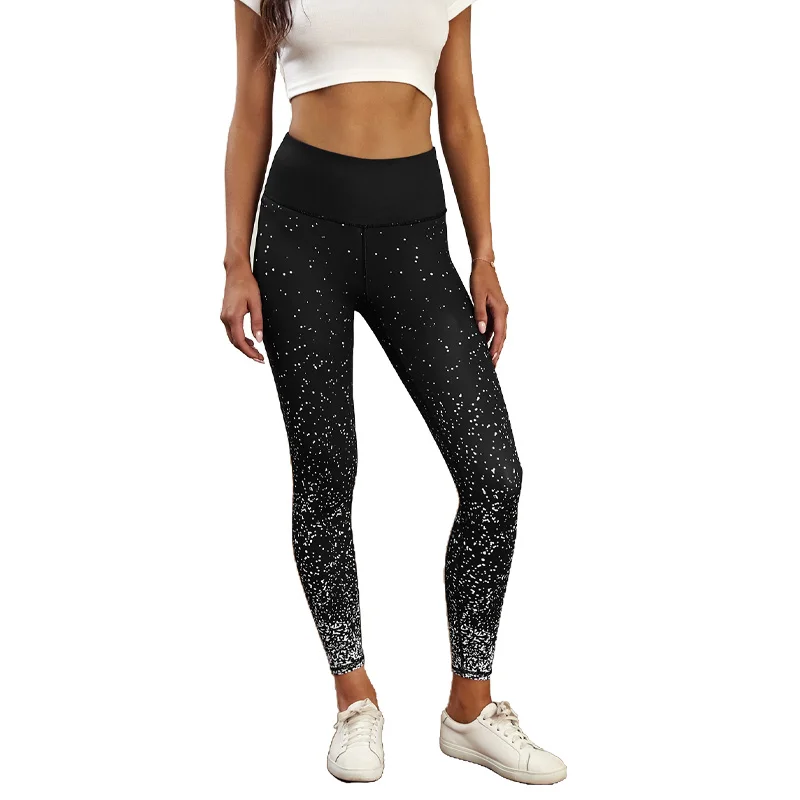 

New Fashion High Waist Gym Leggings For Women Dots Stretchy Tummy Control Yoga Pants Black Leggings