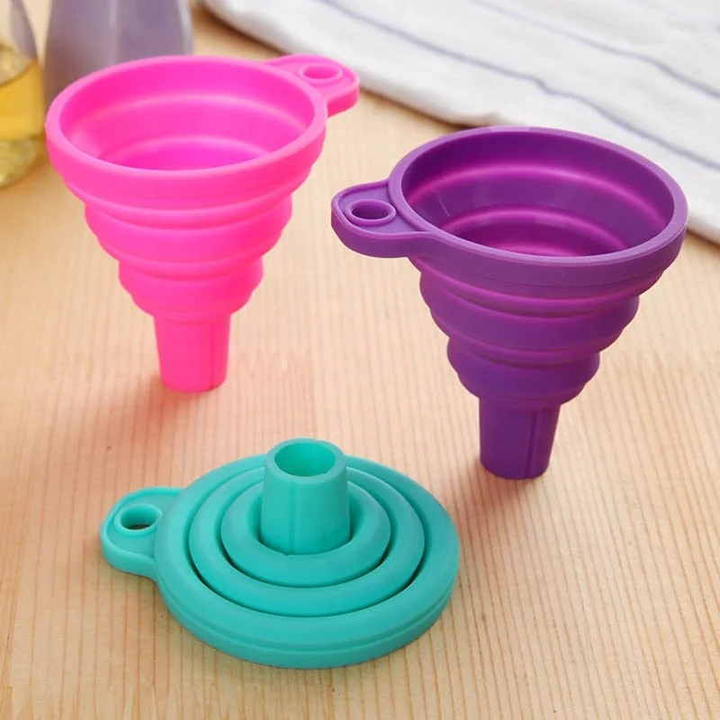 

Kitchen Supplies Silicone Collapsible Folding Funnel Long Neck Oil Filter Powder Wine Water Grid Small Liquid Filling Funnels, Pink,green,blue, brown