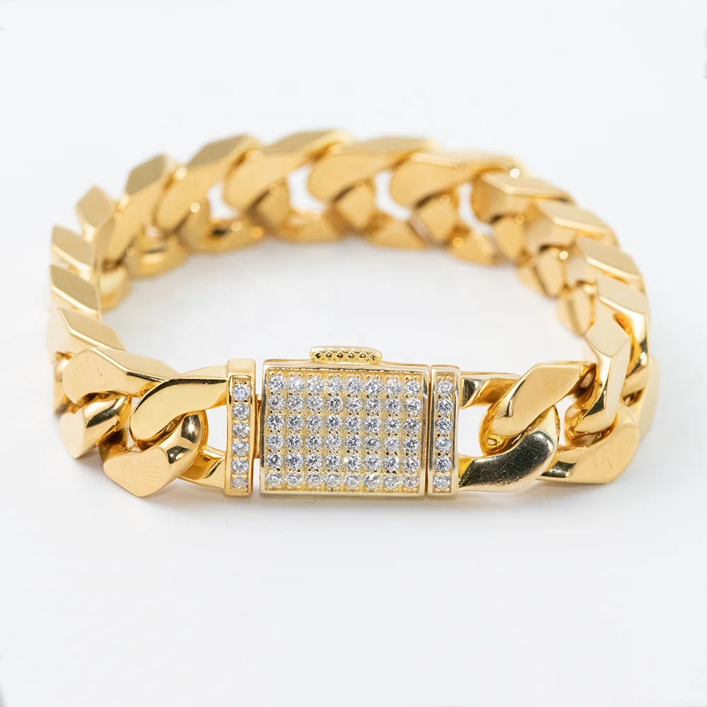 

Hiphop Men Women Fine Jewelry Gold Plated Bracelet Custom Jewelry Ceramic Cuban Link Chain Miami Jewelry For Women Men