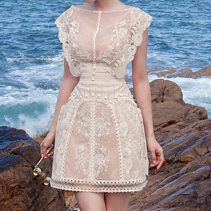 

ZYHT 2023 Summer New Women's Clothing Ropa De Mujer Wholesale Vietnam Fashion White Dress Embroidered Lace Dress