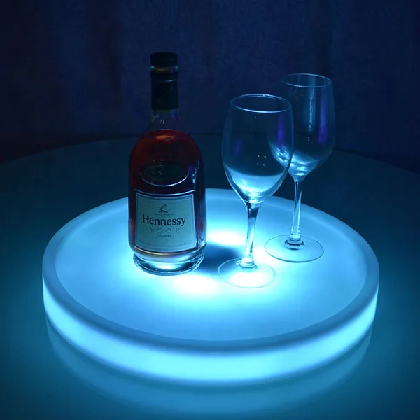 
PE plastic rechargeable waterproof led plastic bar tray round serving tray glowing room service tray 